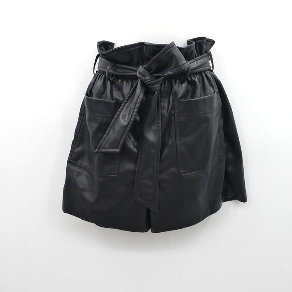 BLANKNYC Womens Faux Leather Shorts Size 27 Black Paperbag Waist Pockets Belt * - Picture 1 of 8
